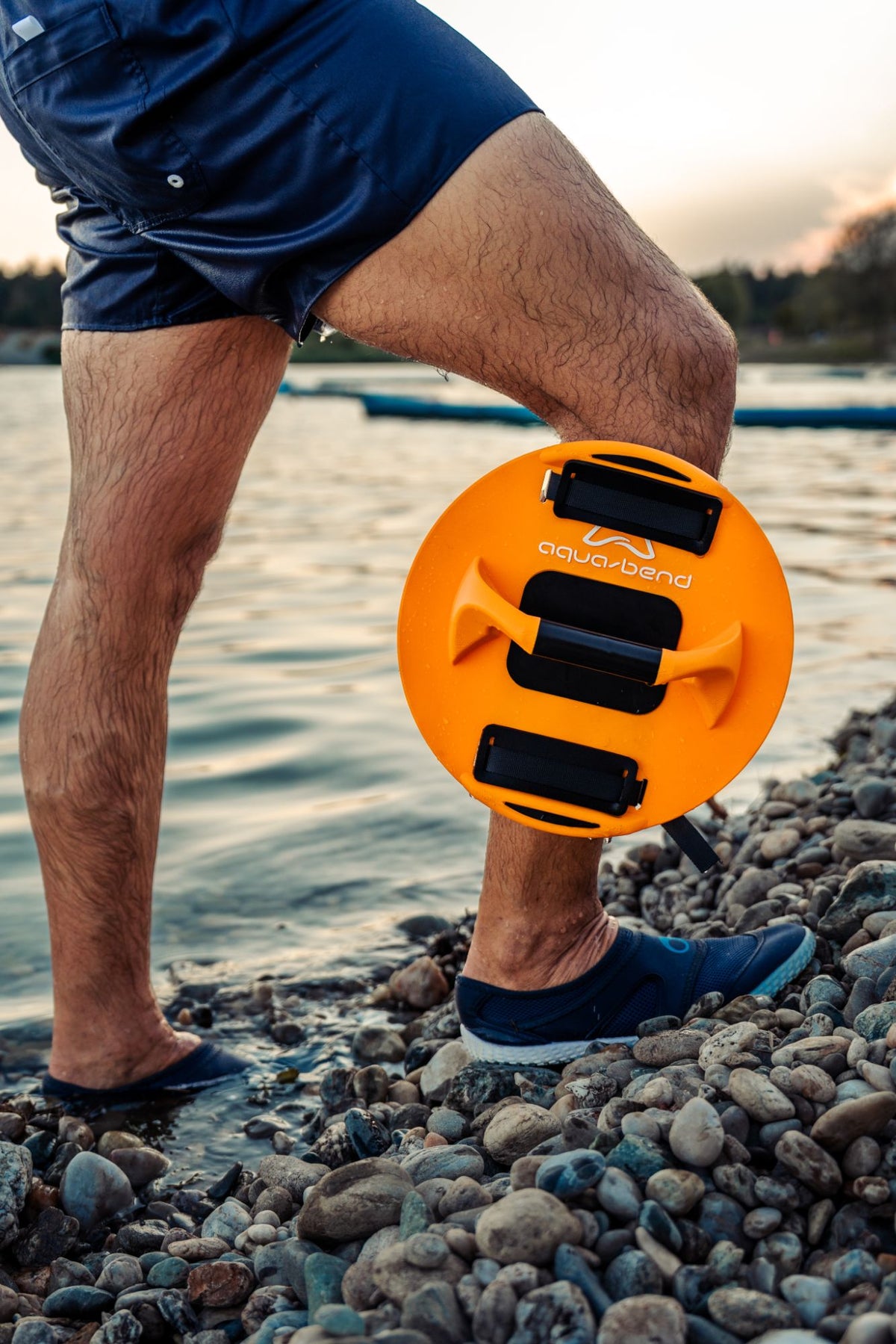 Aqua-Bend FLEX disc strapped to the lower leg with the KINETIC leg attachment